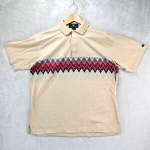 Vintage Lyle & Scott Polo Shirt Mens Large Beige Golf Made In USA Argyle